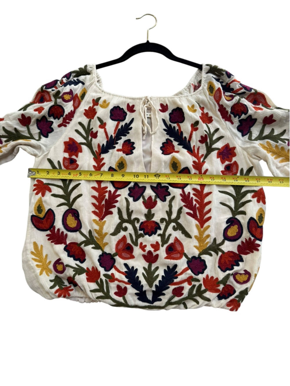 Alice + Olivia Boho Peasant Blouse Multicolor Floral Embroidery Size Large - Picture 7 of 16